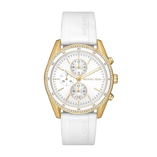 White watch with gold accents on a white background