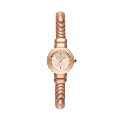 Rose gold watch with a white background