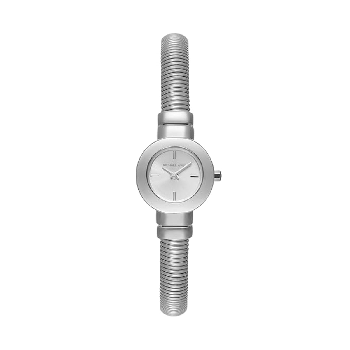 Silver watch with a unique design on a white background