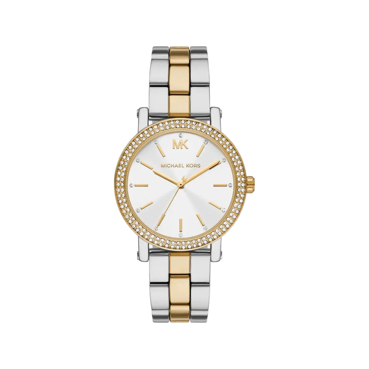 Two-tone Michael Kors watch on a white background