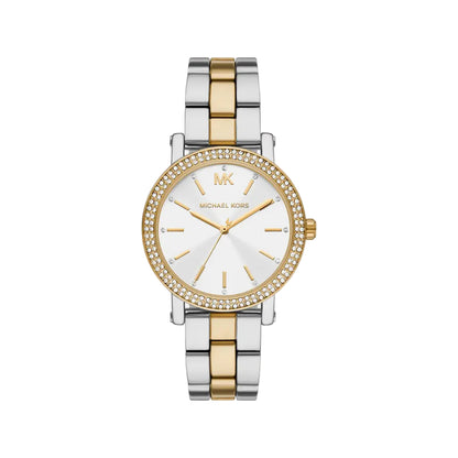 Two-tone Michael Kors watch on a white background