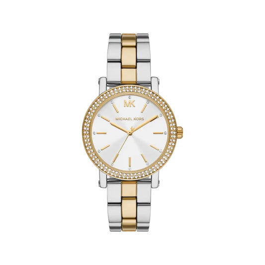 Two-tone Michael Kors watch on a white background