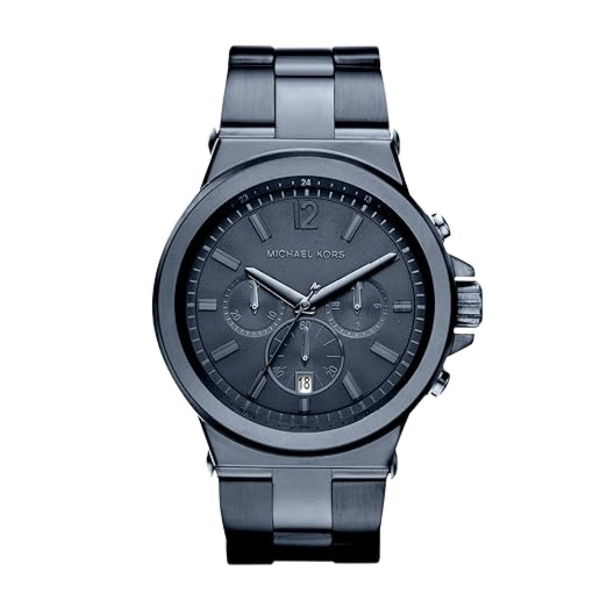 Black Michael Kors watch on a white background