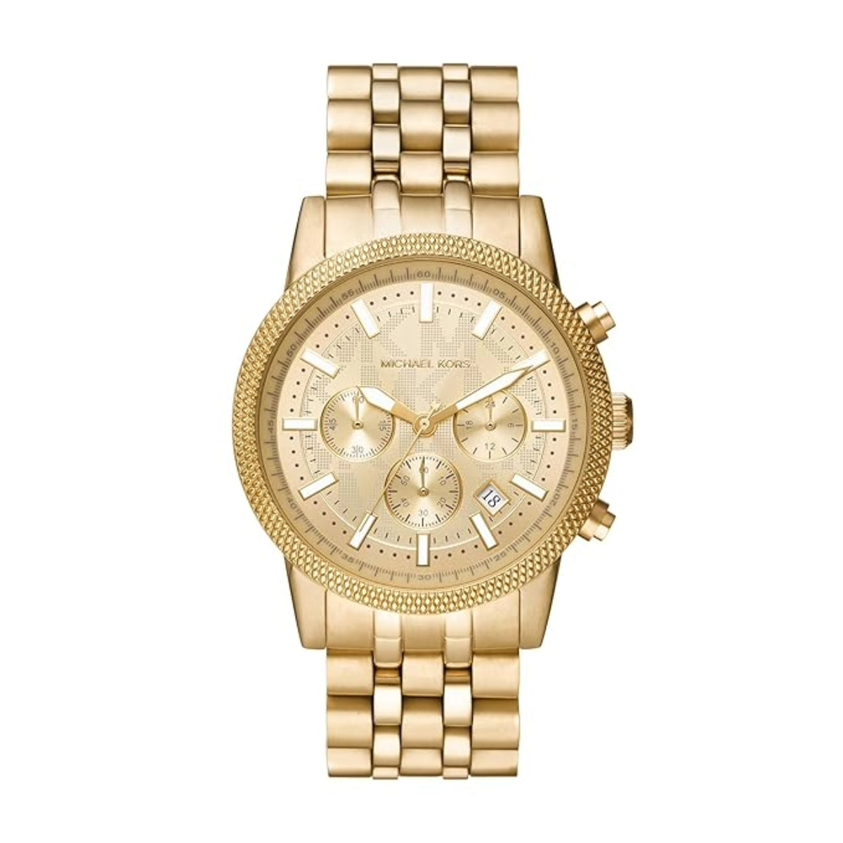 Gold watch with detailed face on a white background