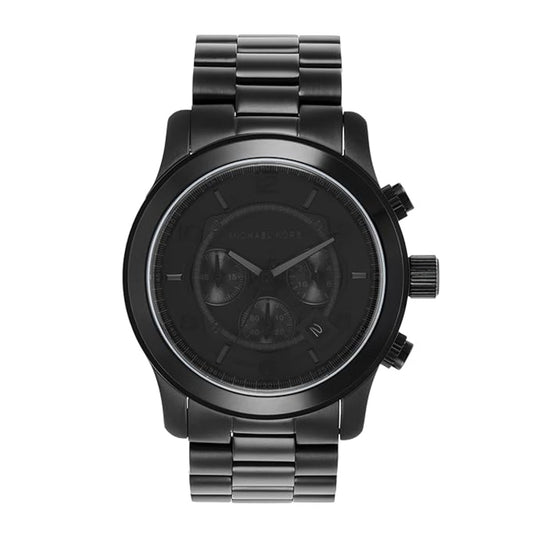 Black watch with a metal strap on a white background