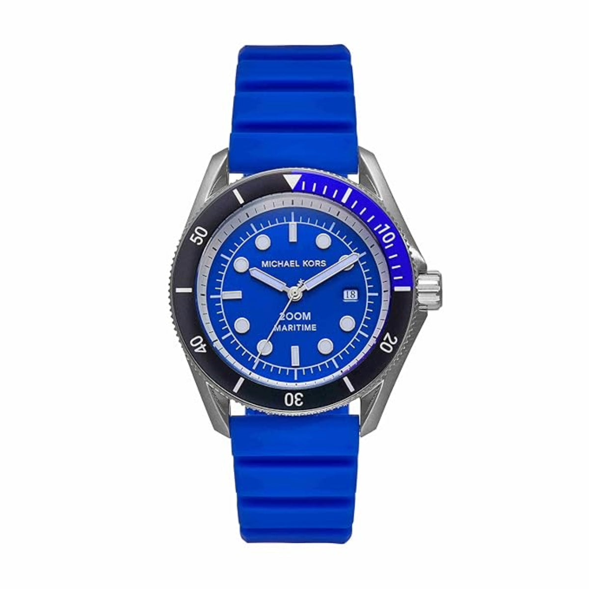 Blue watch with a blue strap on a white background