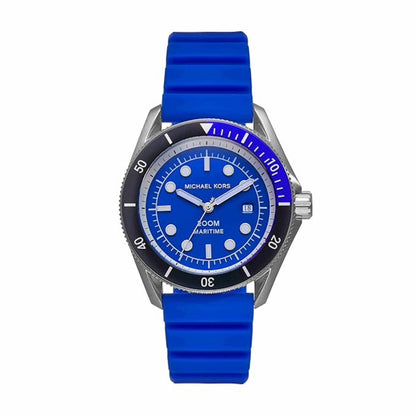 Blue watch with a blue strap on a white background