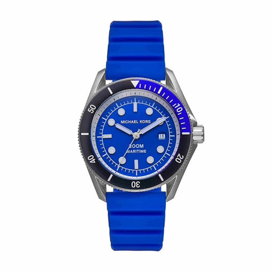 Blue watch with a blue strap on a white background
