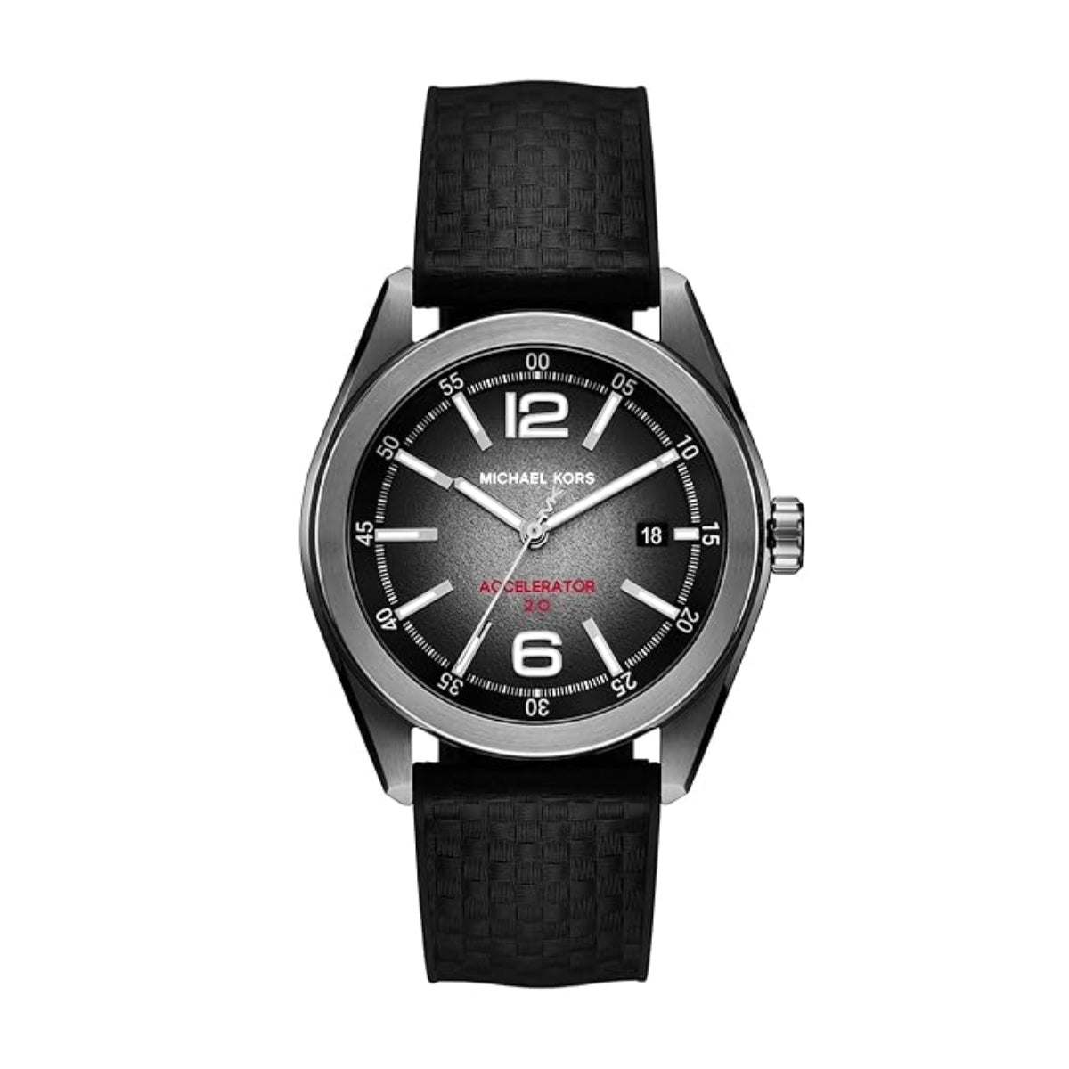 Black Michael Kors watch with a white background