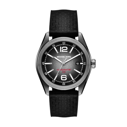Black Michael Kors watch with a white background