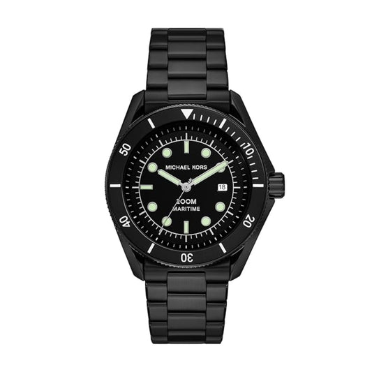 Black Michael Kors watch on a white background