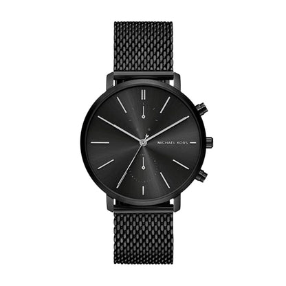 Black watch with mesh band on a white background