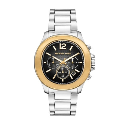 Michael Kors watch with gold and silver design on a white background