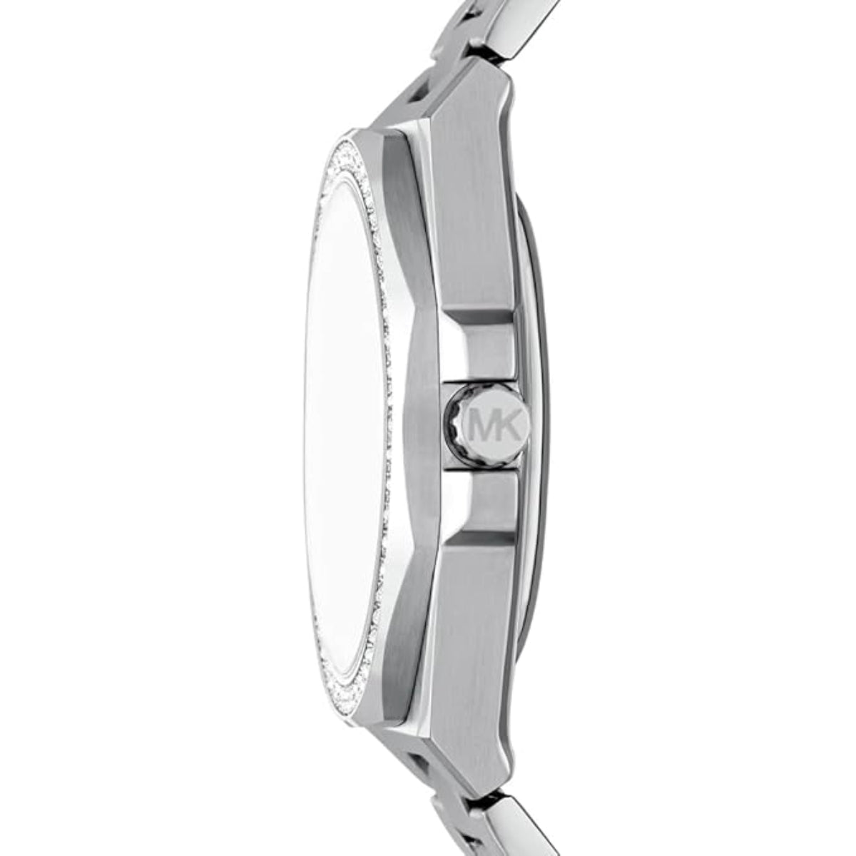 Silver watch with brand logo on a white background