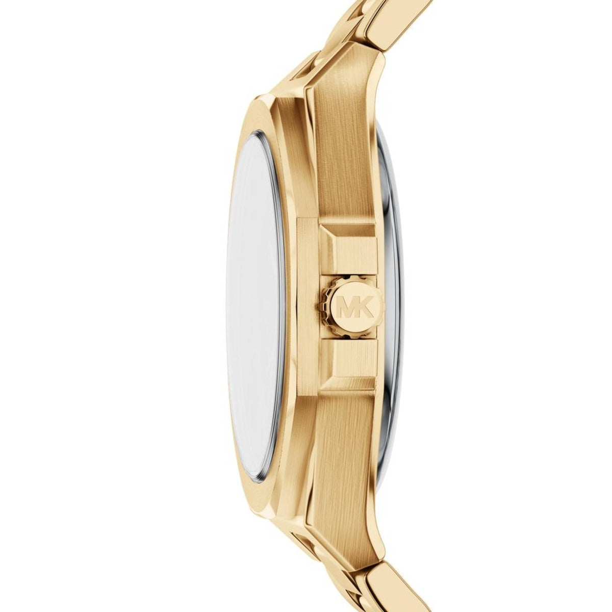 Gold watch with brand logo on a white background