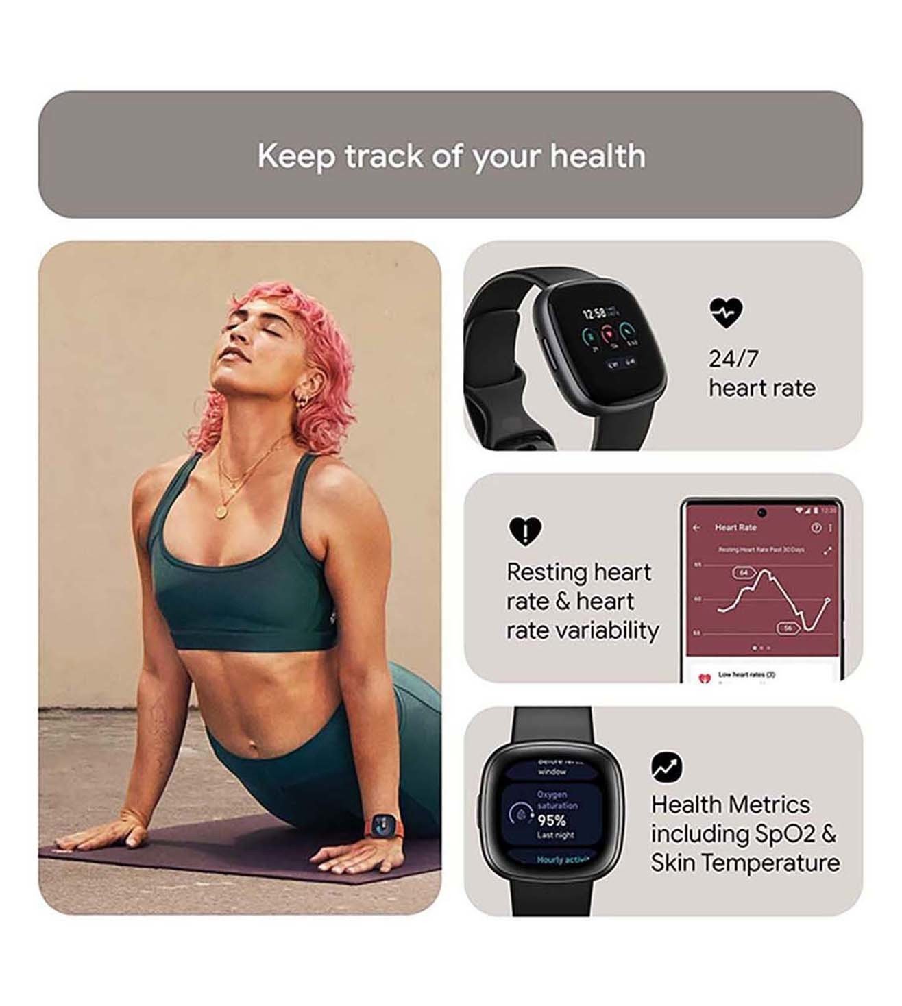 FTBTVERSA4BLACK | FITBIT Fitness Unisex Smart Watch