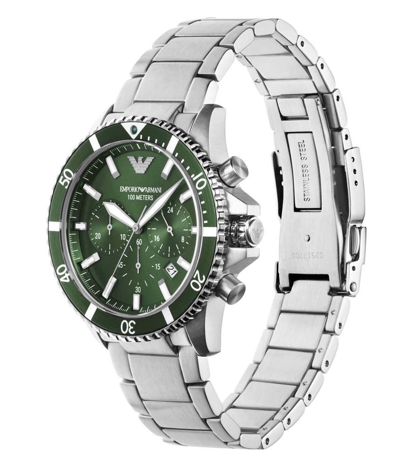 AR11500 Emporio Armani | Round Green Dial Multifunction Watch (Men)