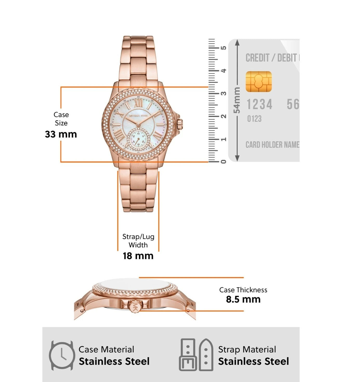 Michael kors watch size chart sale