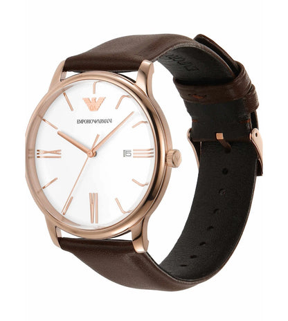 AR11572 Emporio Armani | White Dial Leather Strap Analog Watch (Men)