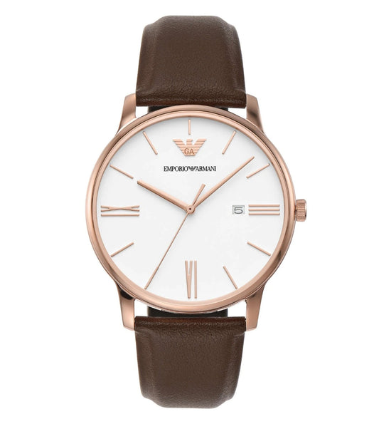 AR11572 Emporio Armani | White Dial Leather Strap Analog Watch (Men)