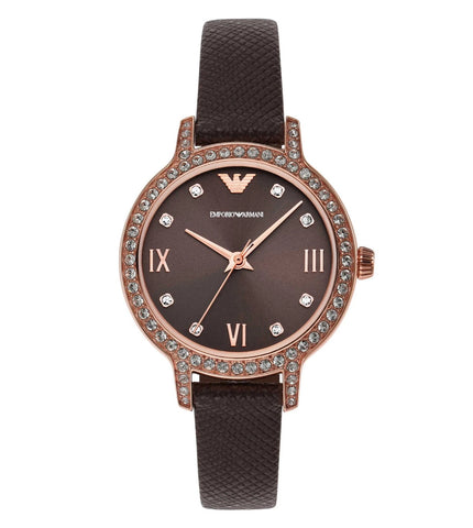 AR11555 Emporio Armani | Brown Dial With Leather Strap Analog Watch (Women) - Buy Now at Sai Creations Watches