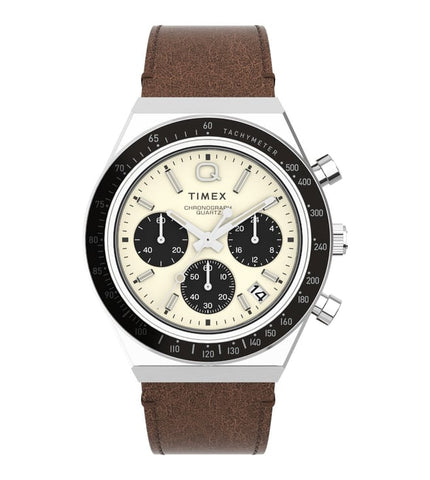 TW2V42800U9 Q Timex Chronograph  Leather Strap Watch (MEN) - Buy Now at Sai Creations Watches