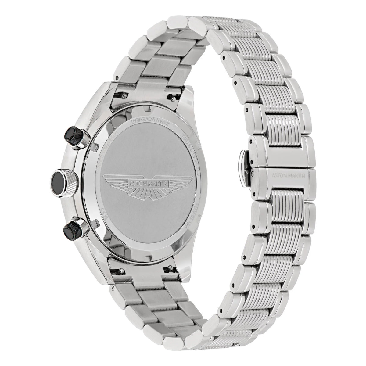Silver watch with a detailed face on a white background