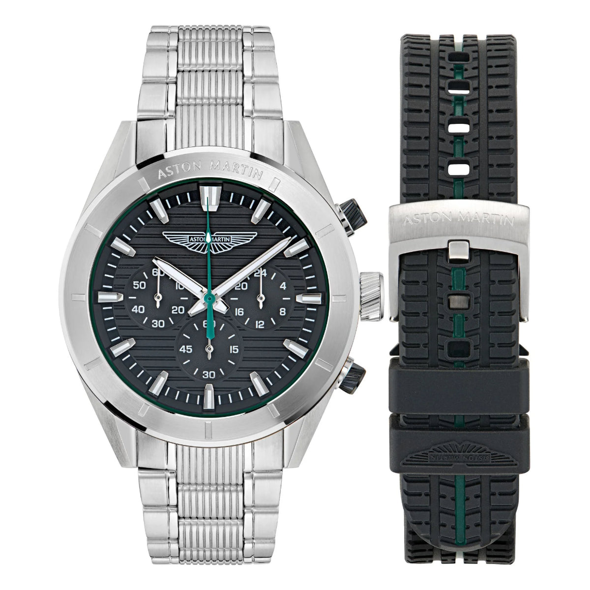 Two watches with different band designs on a white background