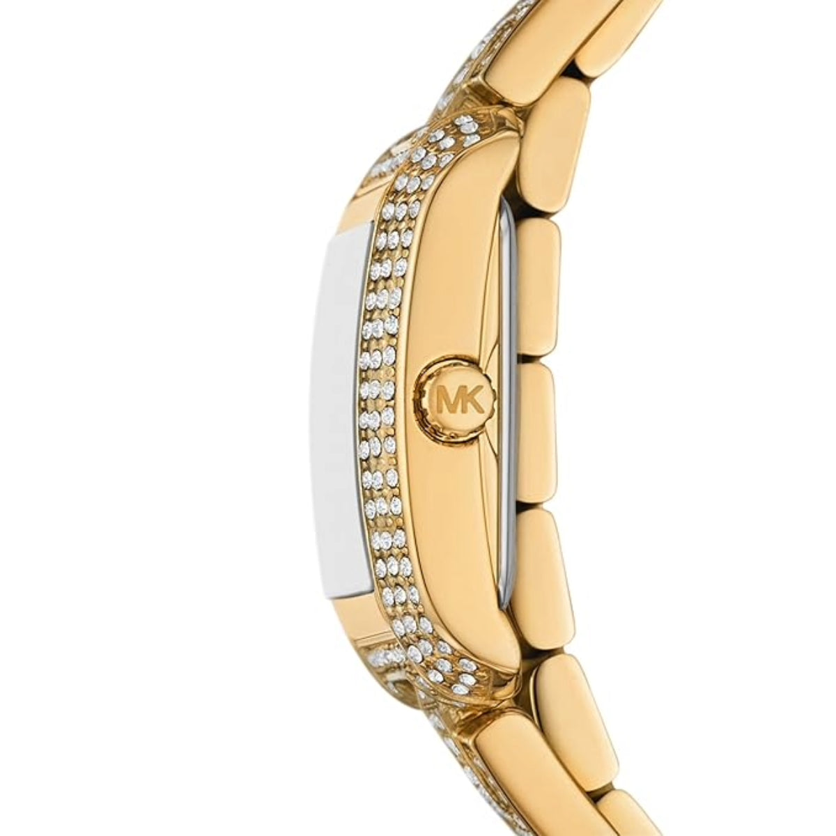 Gold watch with MK logo on a white background