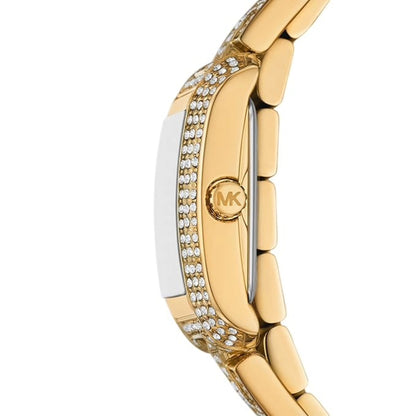 Gold watch with MK logo on a white background