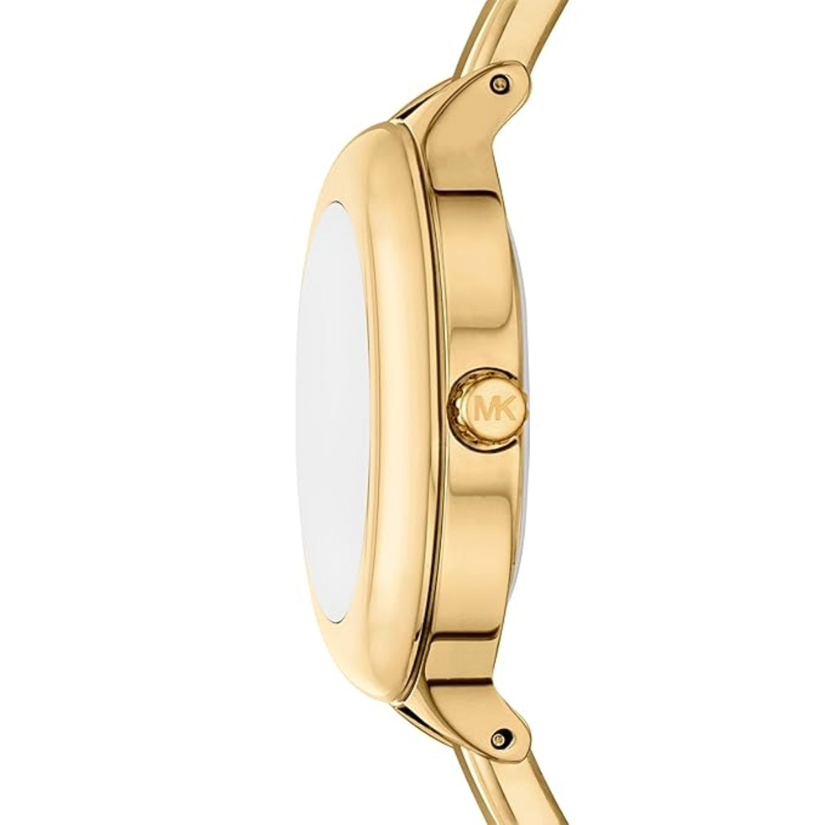 Gold watch with a visible brand logo on a white background