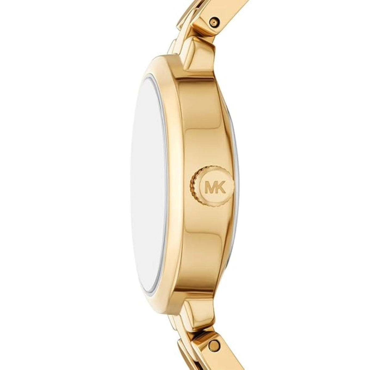 Gold watch with Michael Kors logo on a white background