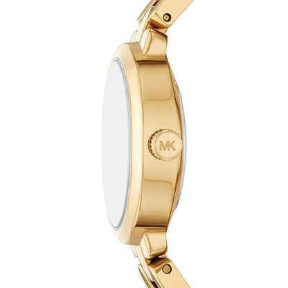 Gold watch with Michael Kors logo on a white background