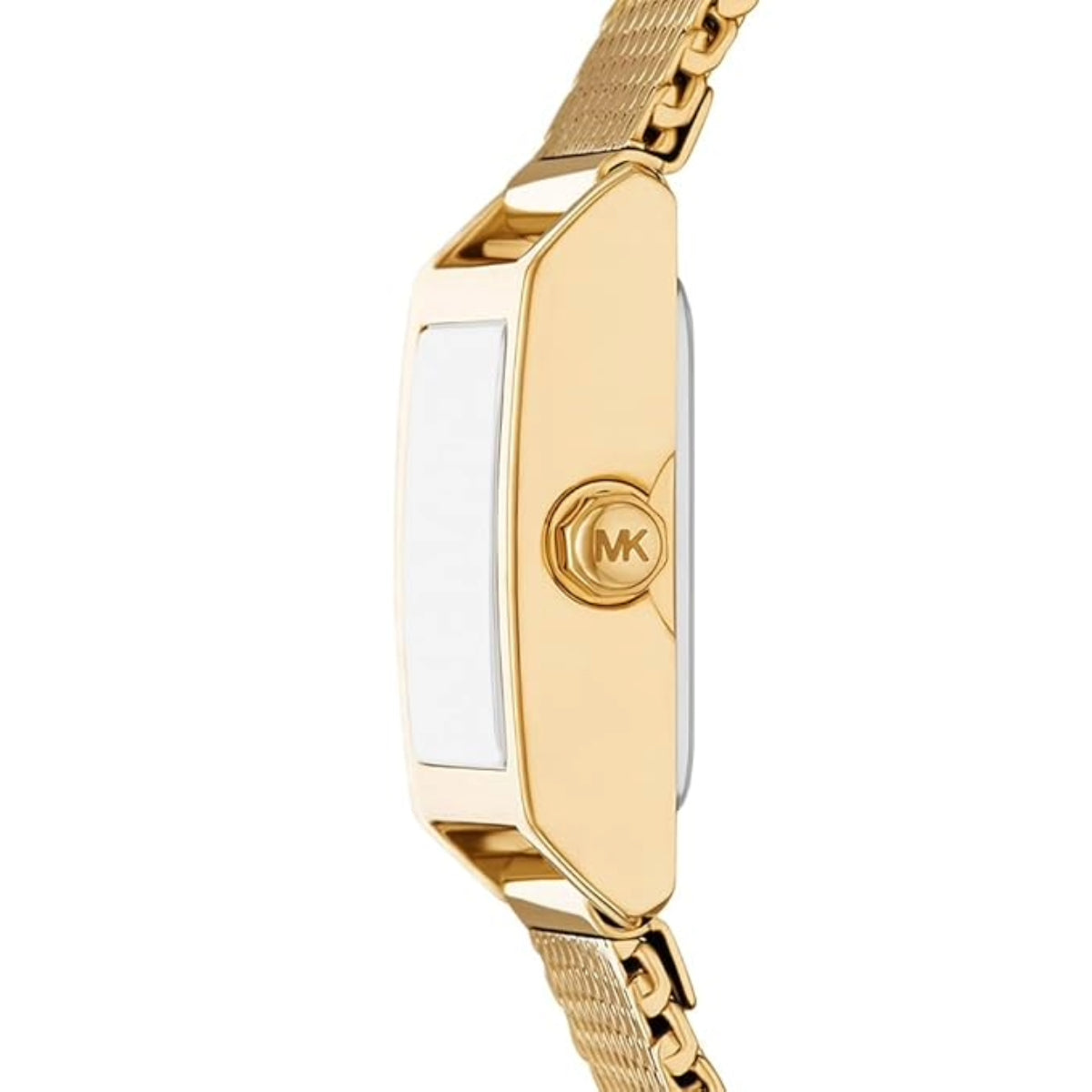 Gold watch with a visible brand logo on a white background