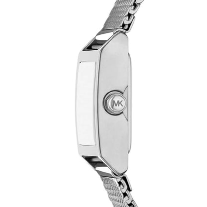 Silver watch with brand logo on a white background