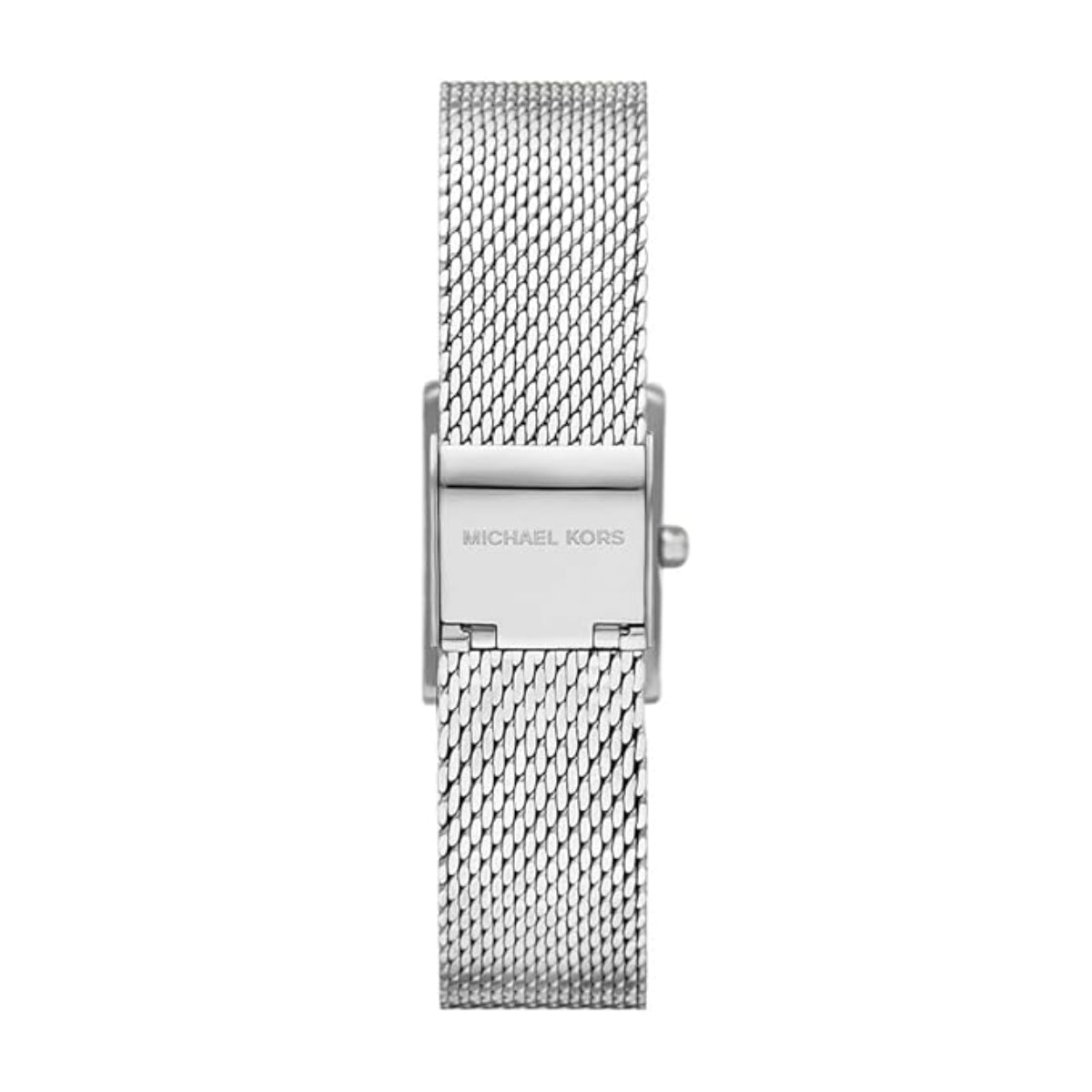 Close-up of a watch with gold and silver band on a white background