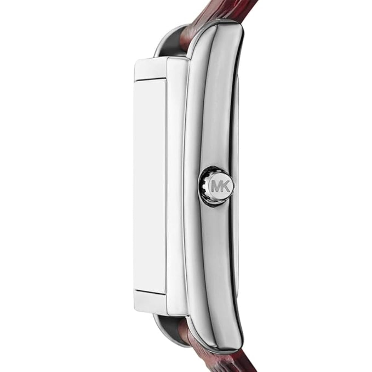 Close-up of a Michael Kors watch band on a white background