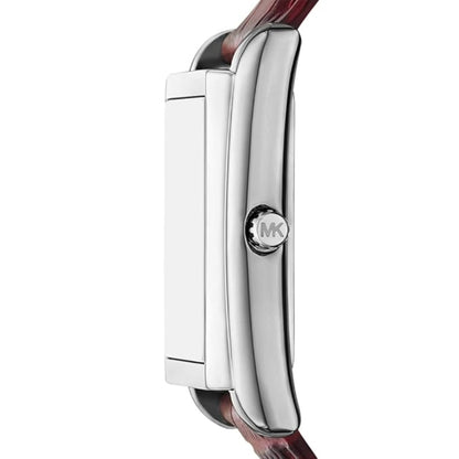 Close-up of a Michael Kors watch band on a white background