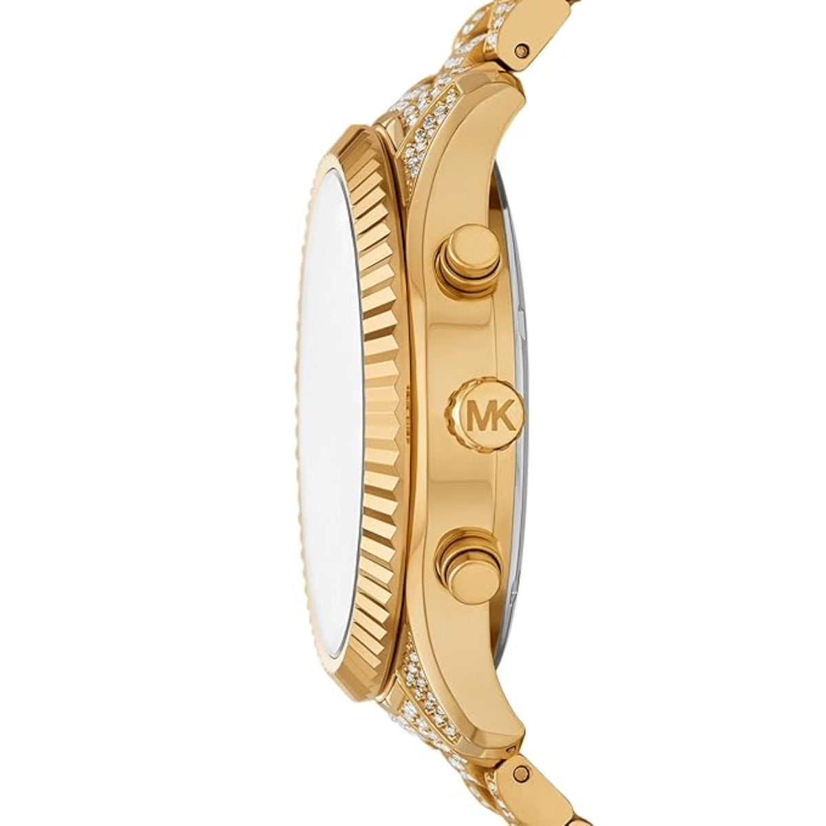 Gold watch with a visible brand logo on a white background