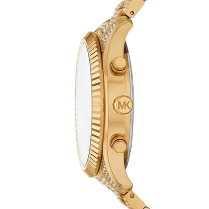 Gold watch with a visible brand logo on a white background