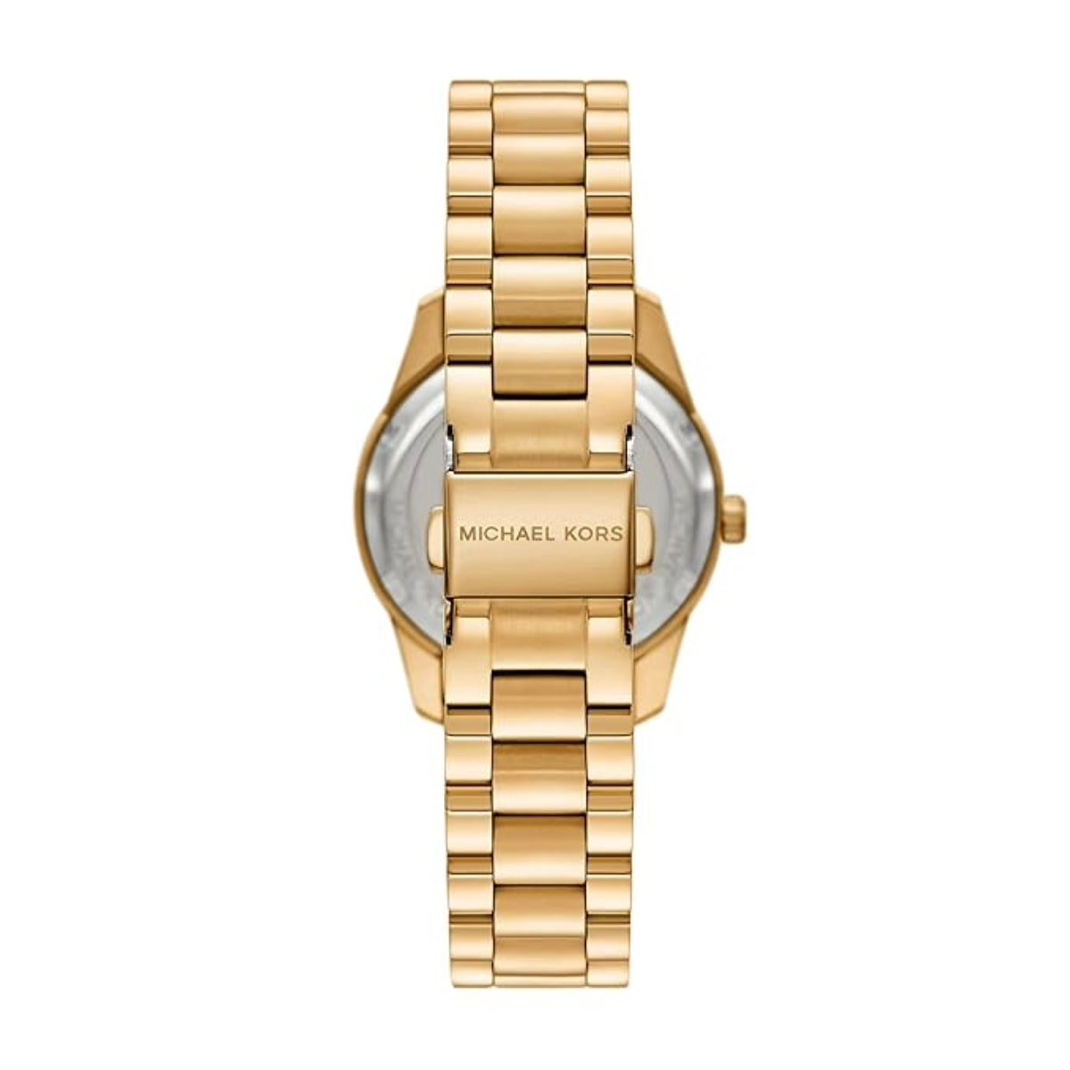 Gold watch with Michael Kors logo on a white background