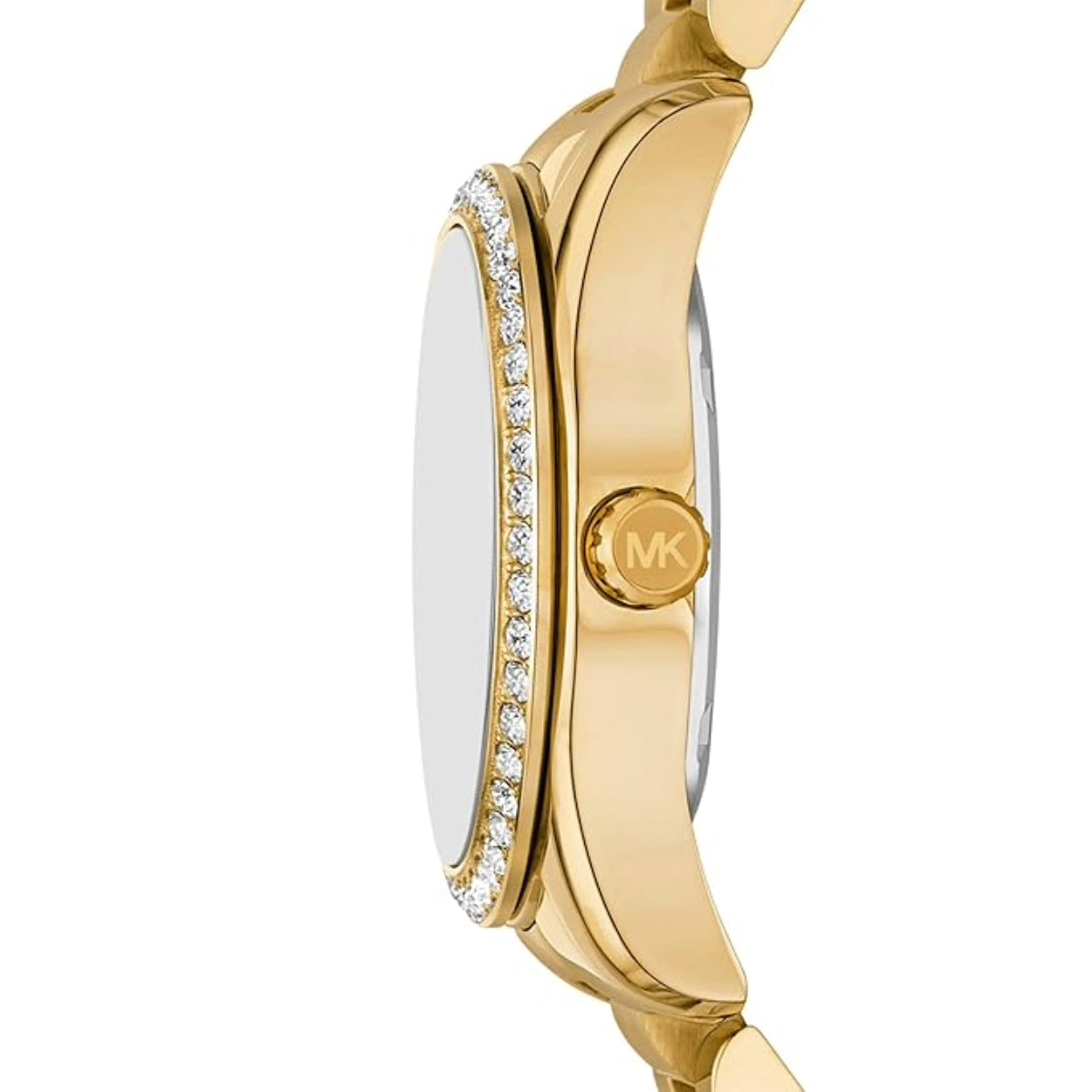 Gold watch with diamond accents on a white background