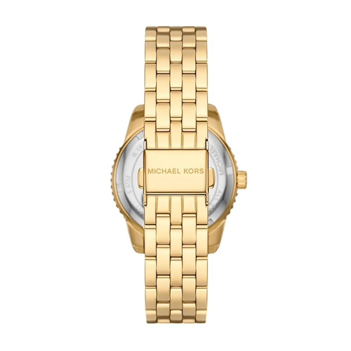 Gold watch with a visible brand logo on a white background