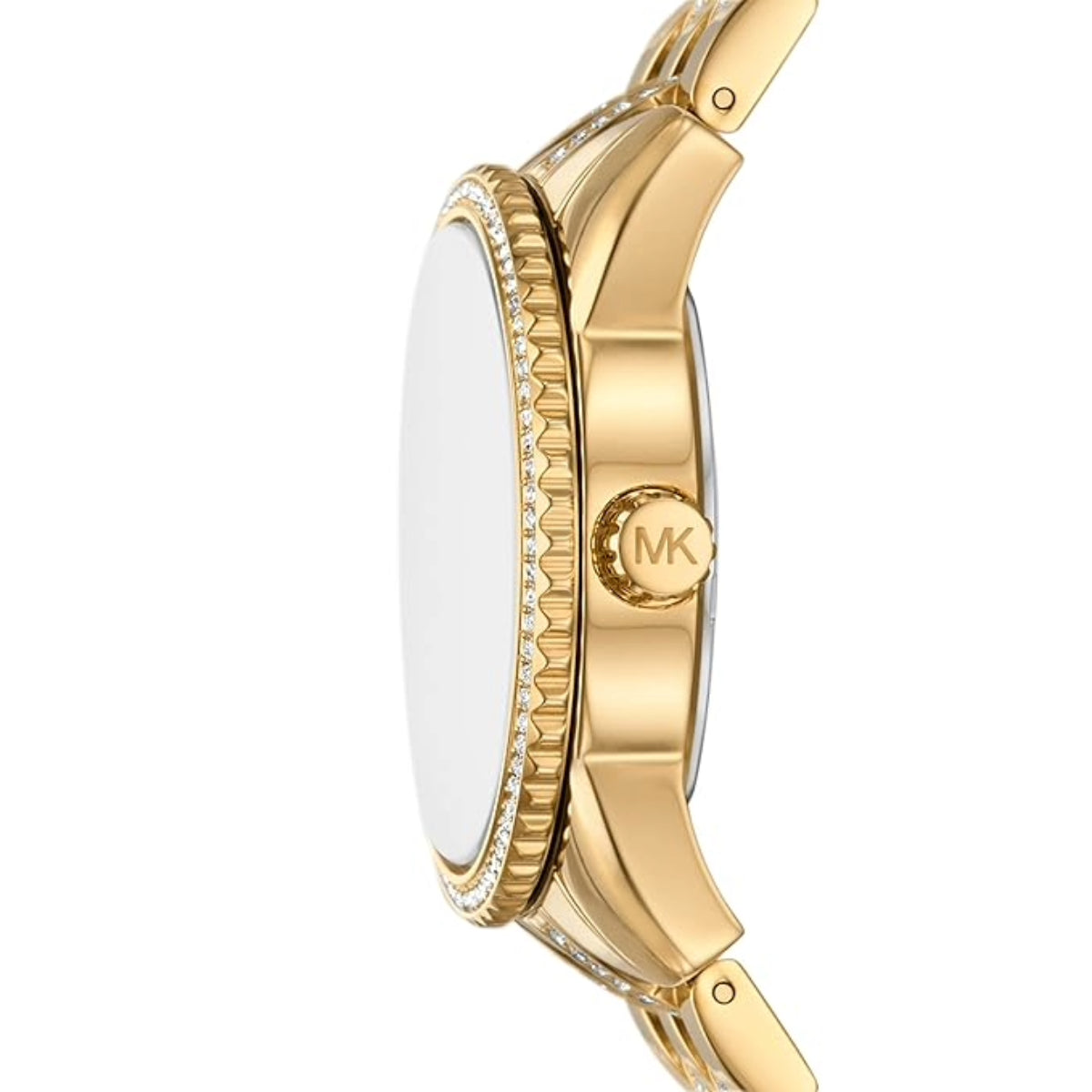 Gold watch with brand logo on a white background