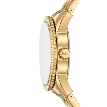 Gold watch with brand logo on a white background