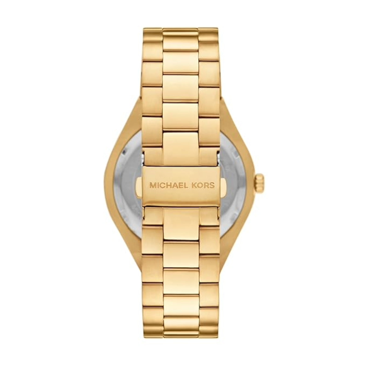 Gold watch with 'Michael Kors' branding on a white background