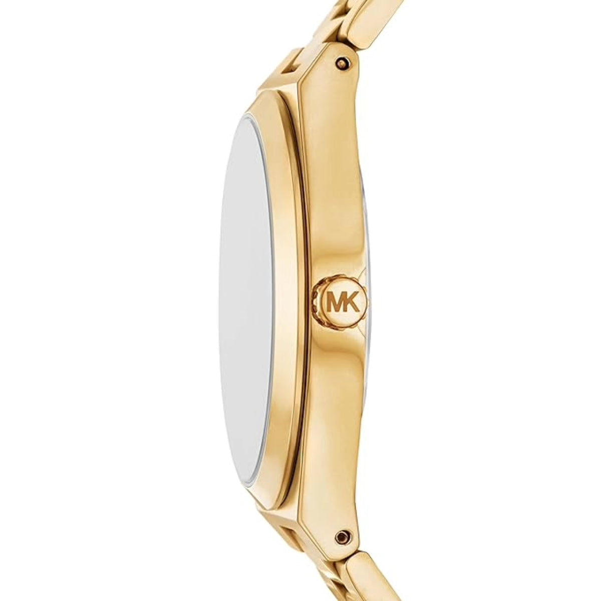 Gold watch with a visible brand logo on a white background