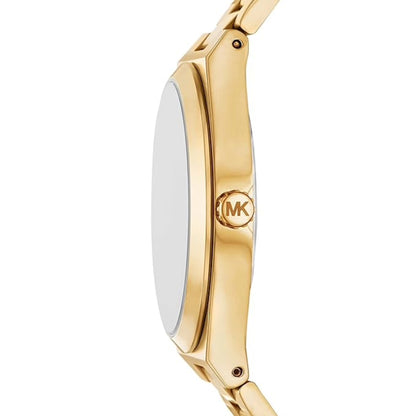 Gold watch with a visible brand logo on a white background