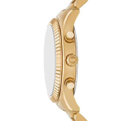 Gold watch with Michael Kors logo on a white background