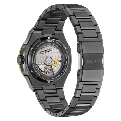 Citizen watch with black metal strap on a white background